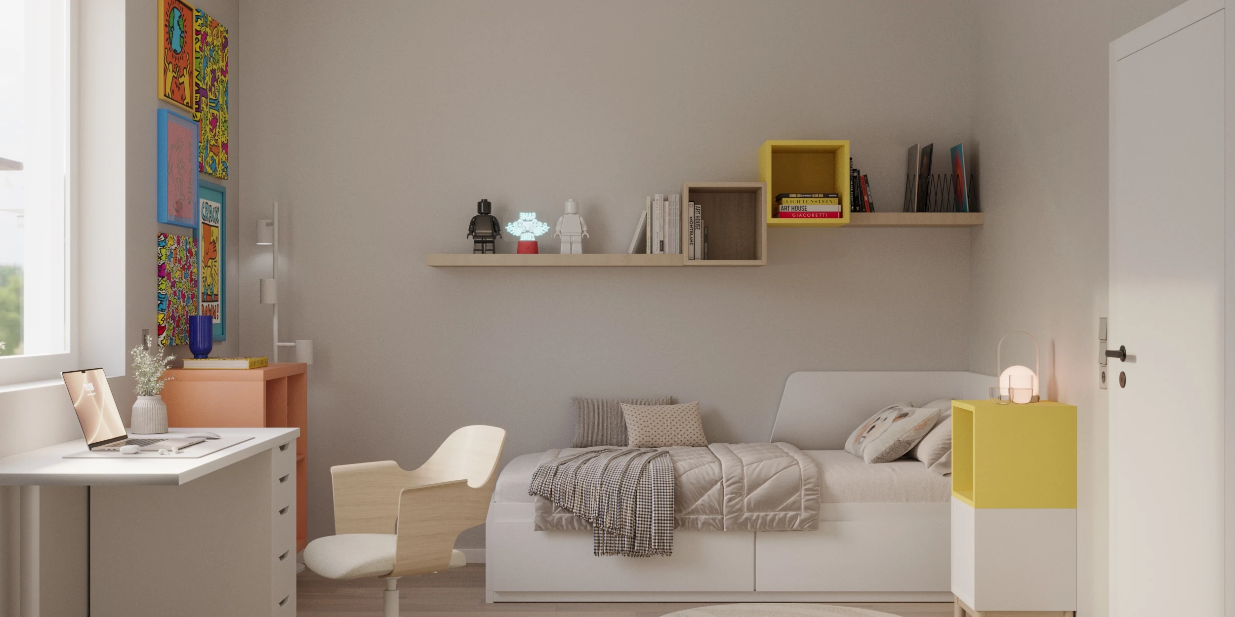Stauraumwand im Kinderzimmer des Ikea House
