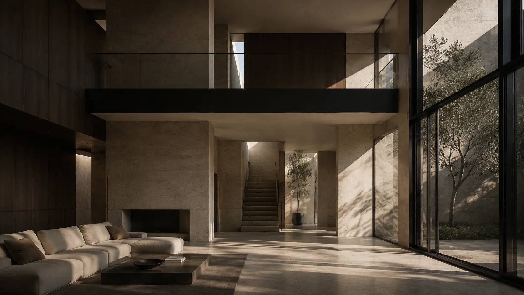 Zeitgenössisches Interieur mit ausgewogener Geometrie, natürlichem Licht und präzisen architektonischen Linien